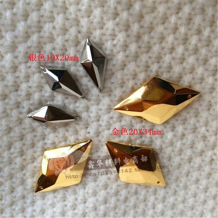 DIY Imitation Metal Hand Sewing Beads Diamond Shape Rhinestone COS Hand Beading Anime Costume Accessories 20X34MM Gold