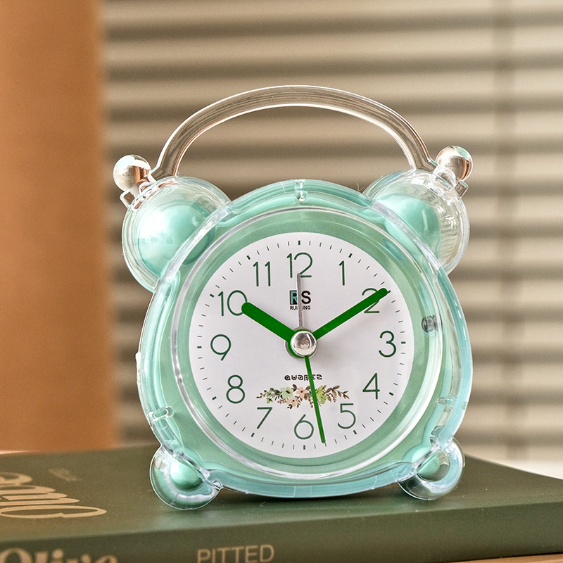 Cute Crystal Transparent Alarm Clock with Night Light for Children and Students, Bedroom Dormitory Desktop Clock