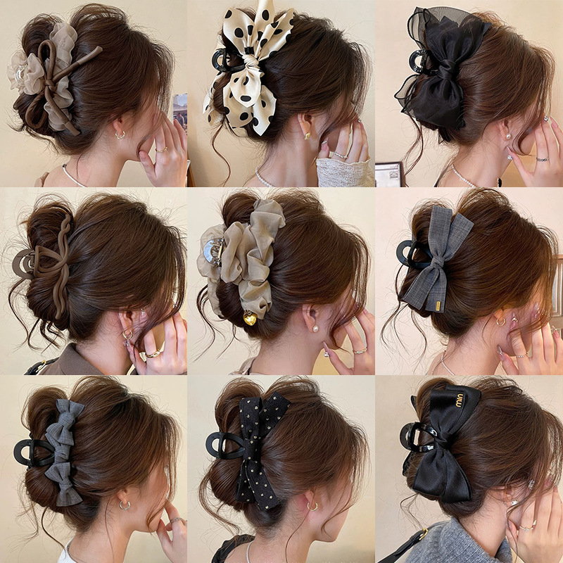 Mesh bow claw clip for women 2026 new hair clip for thick hair back of head shark clip summer hair accessory