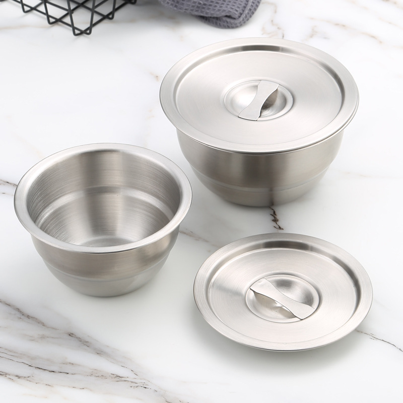 304 stainless steel steamed egg bowl with lid thickened stew bowl rice bowl soup bowl household baby food bowl food grade baby egg custard