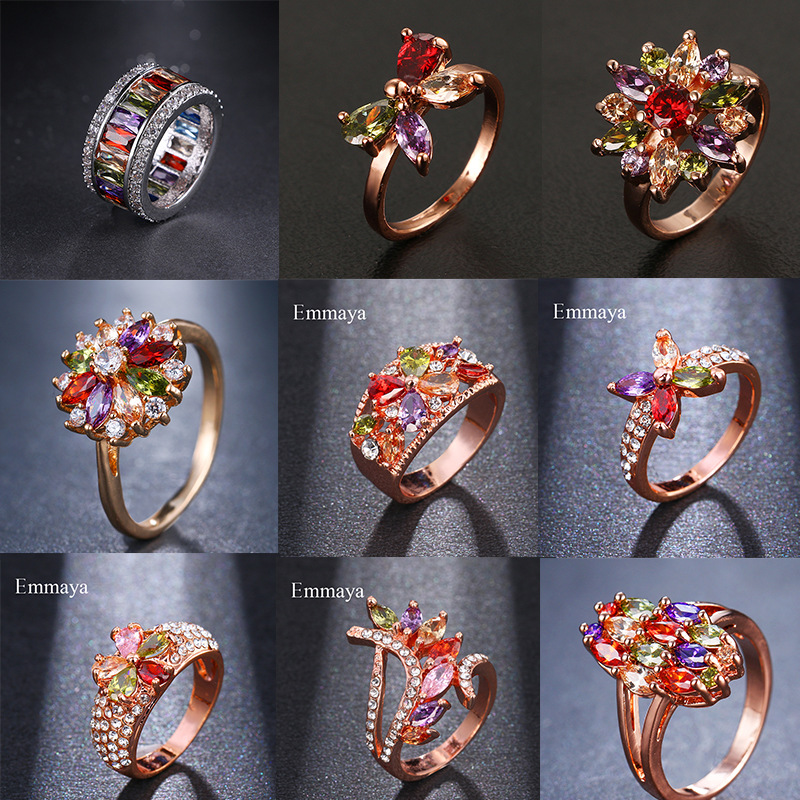 Colorful zircon ring women copper ring micro-set zircon luxury jewelry