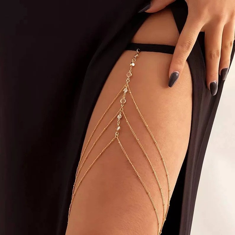 New Multi-Chain Leg Chain Gold Sexy Thigh Chain Women's Diamond Multi-Layer Clip Bead Body Chain