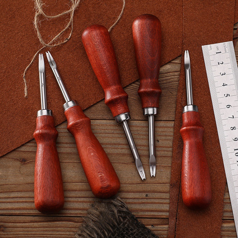 Beech wood handle leather edge trimmer trimming knife handmade DIY leather craft tool chamfer edge trimmer thinning leather carving tool