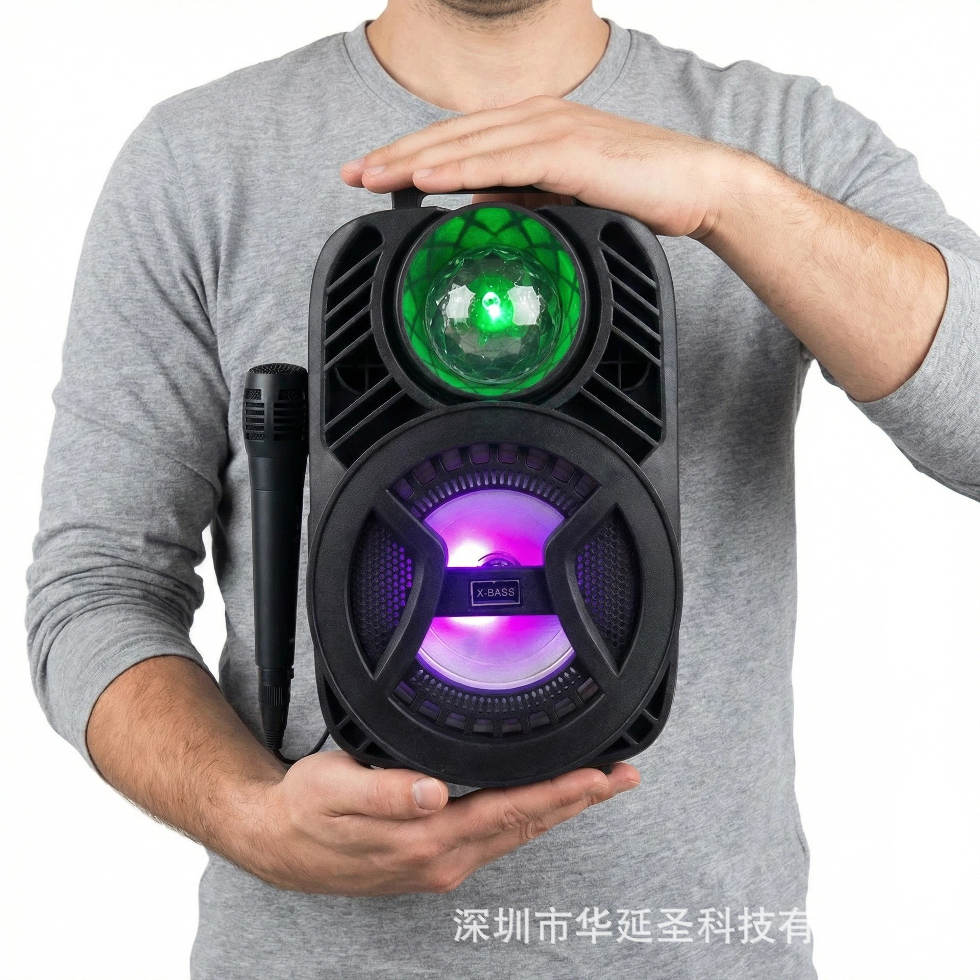 Black Colorful Bluetooth Karaoke Speaker with Microphone