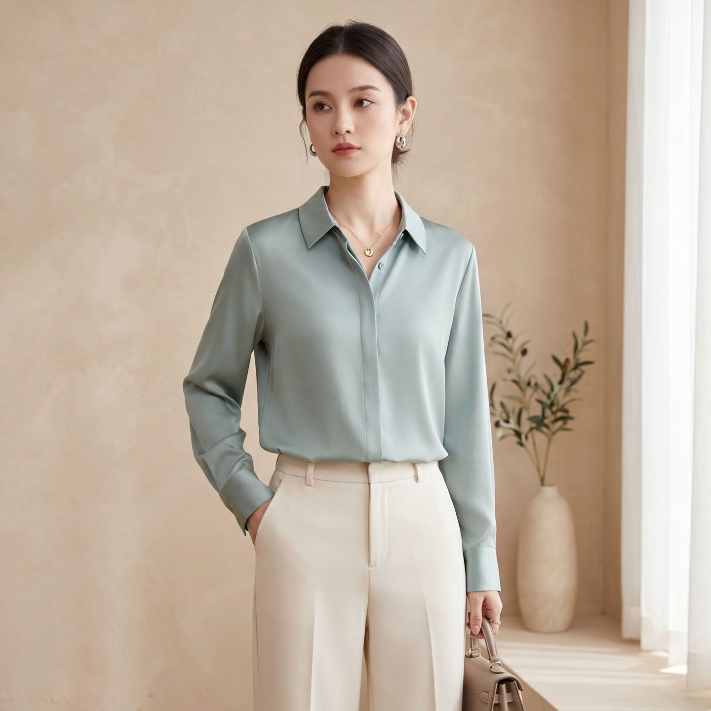 2026 Spring Summer New Silk Blouse for Women Mulberry Silk Long Sleeve Square Collar Loose Satin Sandwashed Shirt Plus Size Women's Clothing