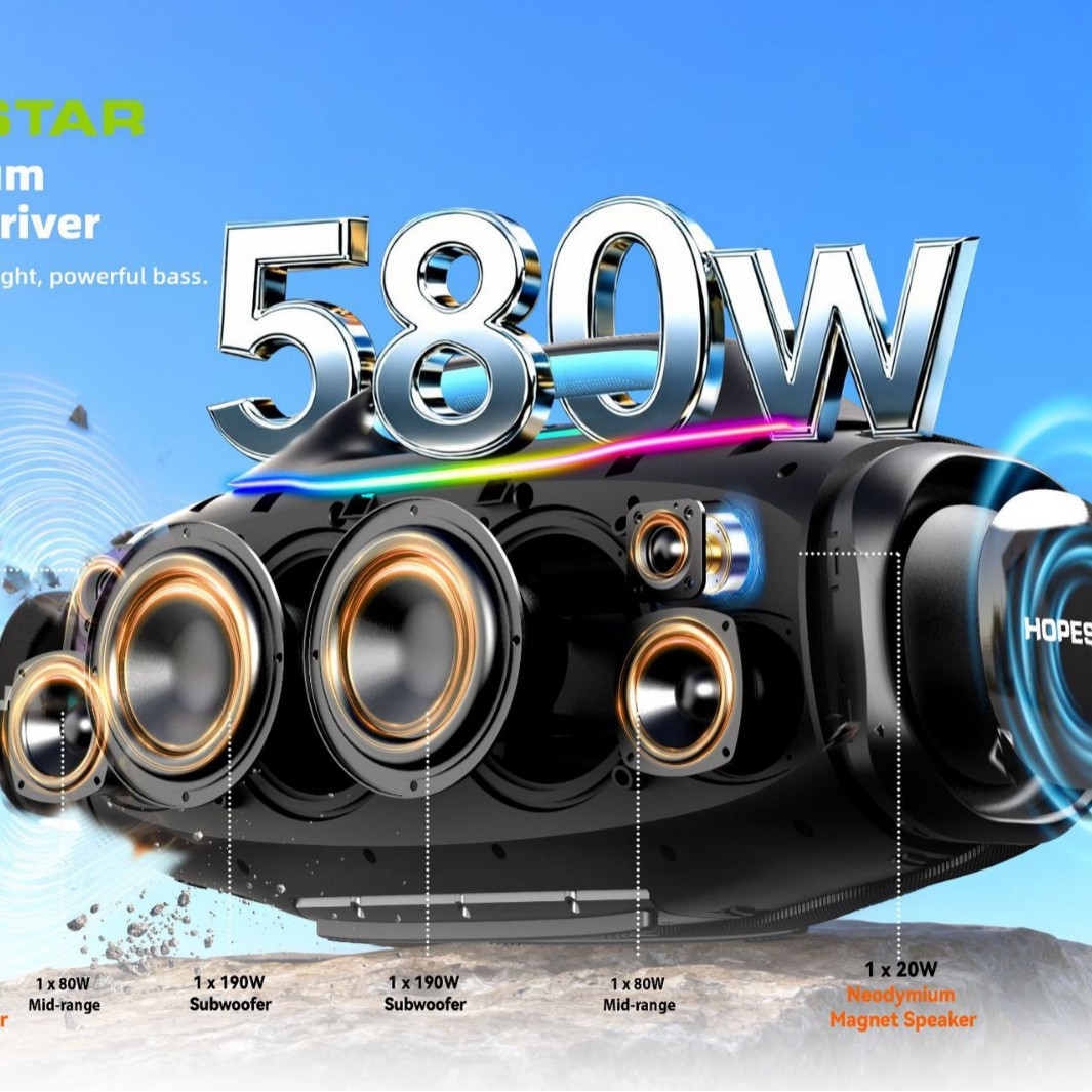 New A95 Bluetooth card 580W with microphone Bluetooth speaker heavy bass subwoofer outdoor party KTV sing guitar