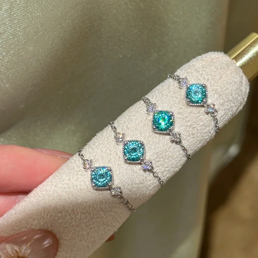 Galaxy dwelling mint manbo Paraiba color ring starry sky bird's nest cut pink diamond stretch chain women's ring