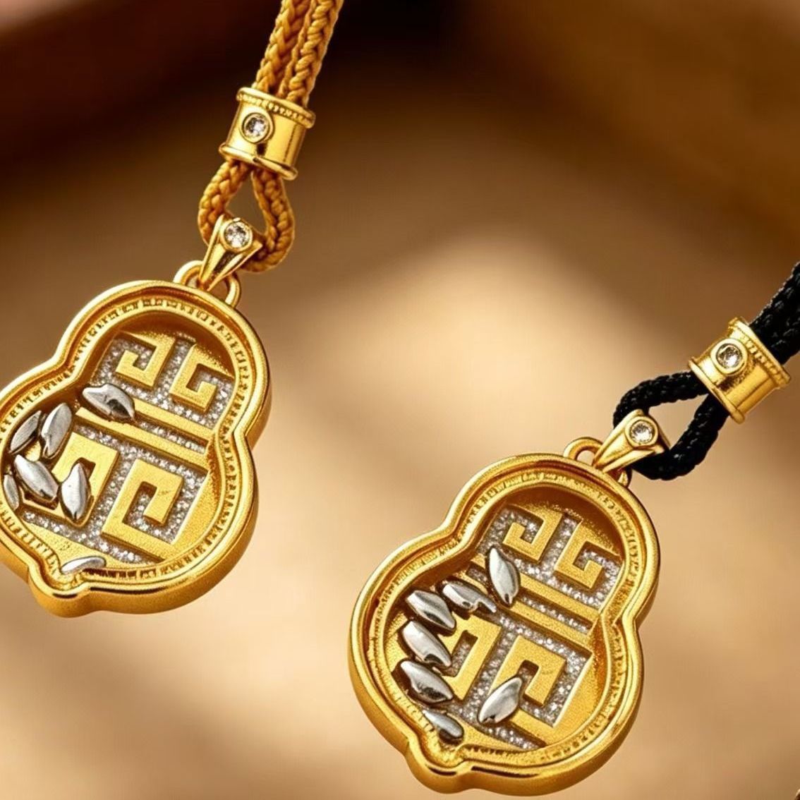 New Chinese style 2026 gourd seven-grain rice pendant necklace fortune wealth peace hanging ornament