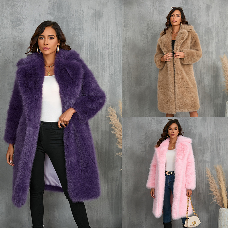 New autumn/winter imitation fox thickened long suit collar faux fur coat medium-long plush fur coat