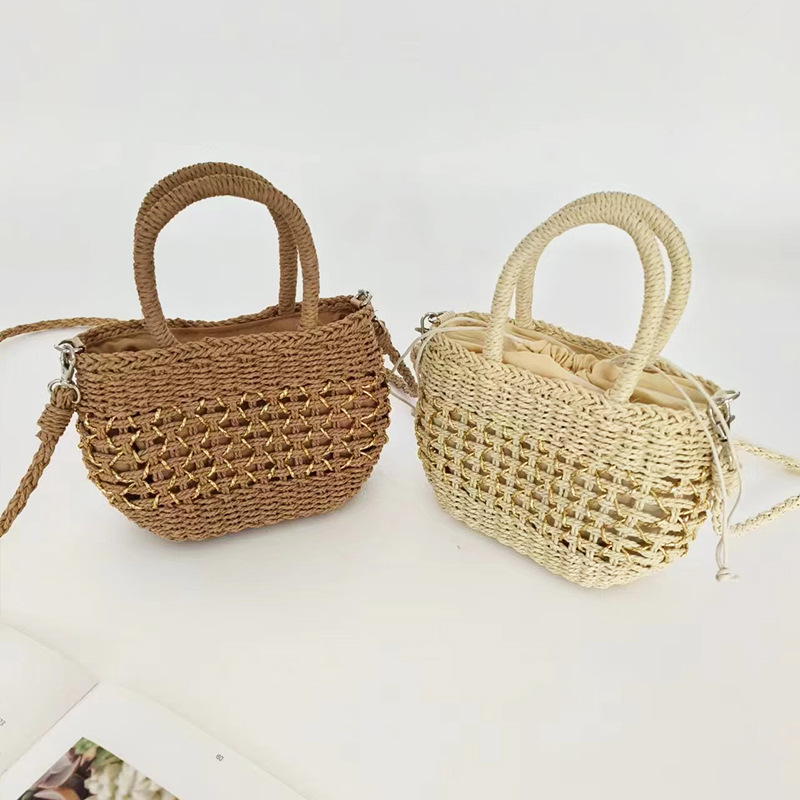 New straw woven bag women's handmade woven hollow handbag crossbody bag sweet summer beach bag