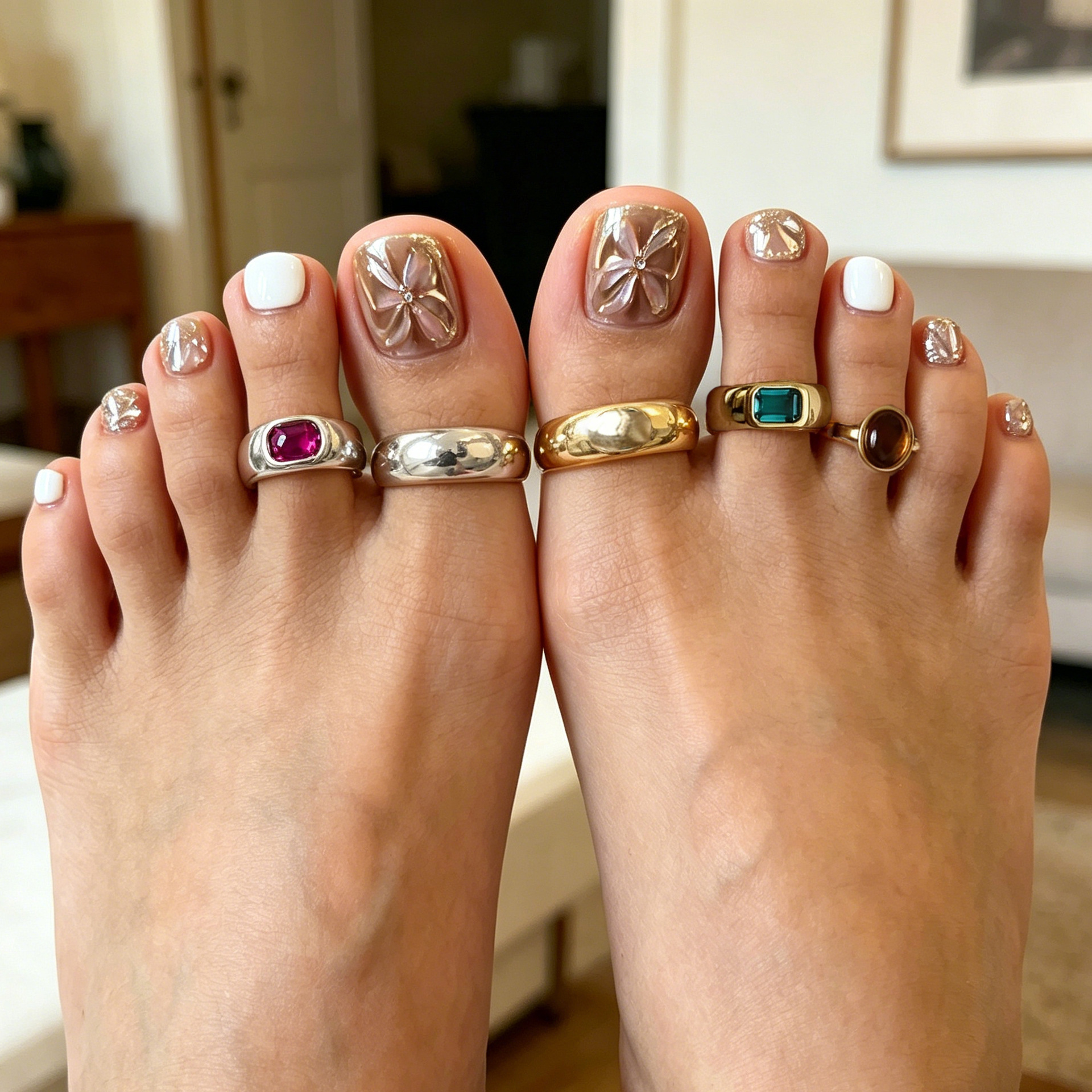 Jewelry colored gem open toe ring round arc toe ornament