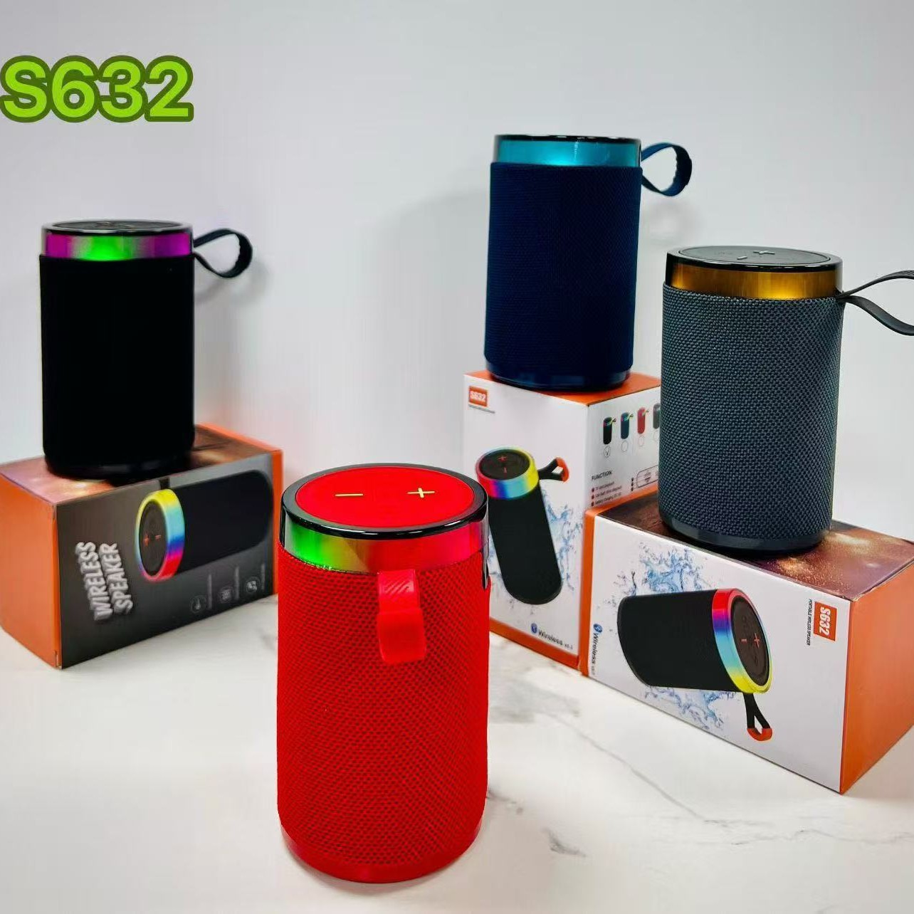 S632 Colorful Light Bluetooth Audio Outdoor Portable Bass Home Desktop Small Mini Fabric Speaker