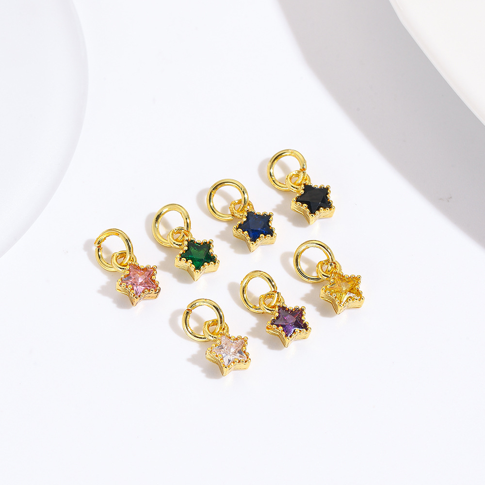 Copper plated niche fine zircon star & five-pointed star pendant DIY bracelet necklace jewelry accessories materials production