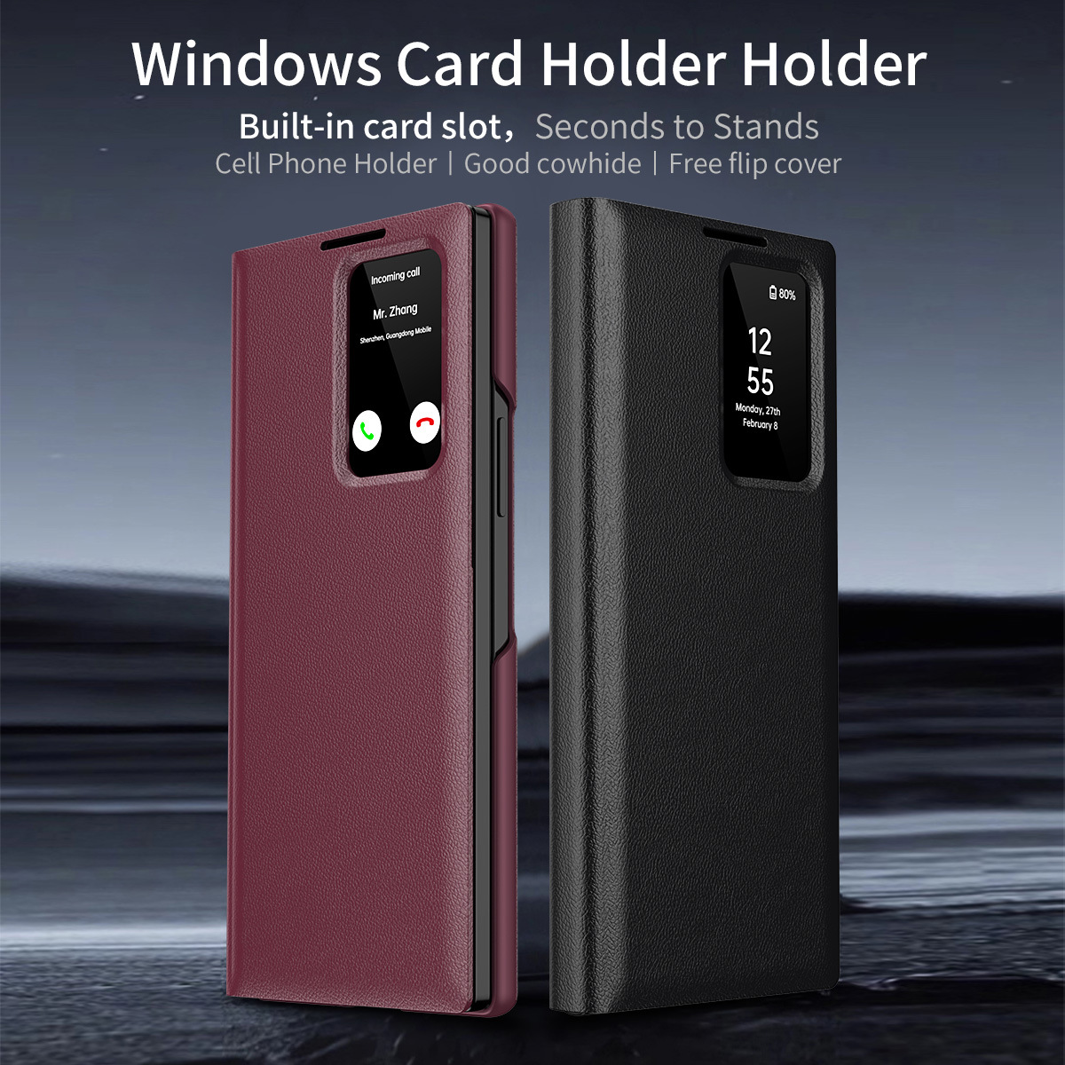For Samsung Z Fold7/6 Phone Case Smart View Window Card Slot Business Leather Case Flip Cover Bracket Anti-Fall