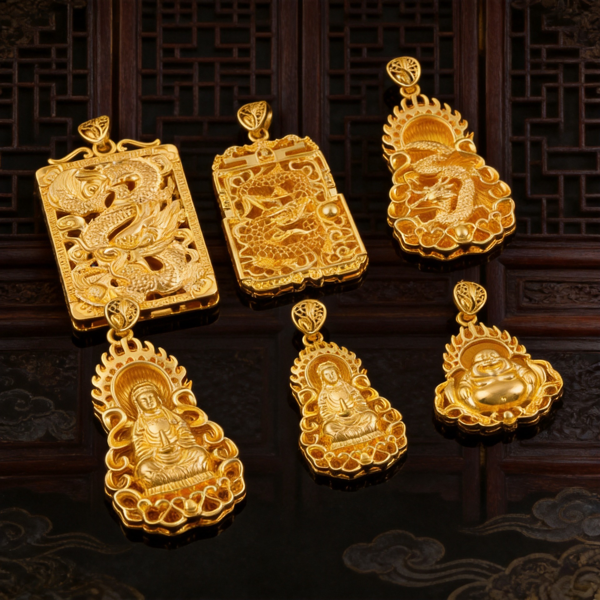 Gold-plated silver live-streaming dragon pendant large pendant accessories Guanyin Buddha bold pendant hollow sand gold jewelry accessories