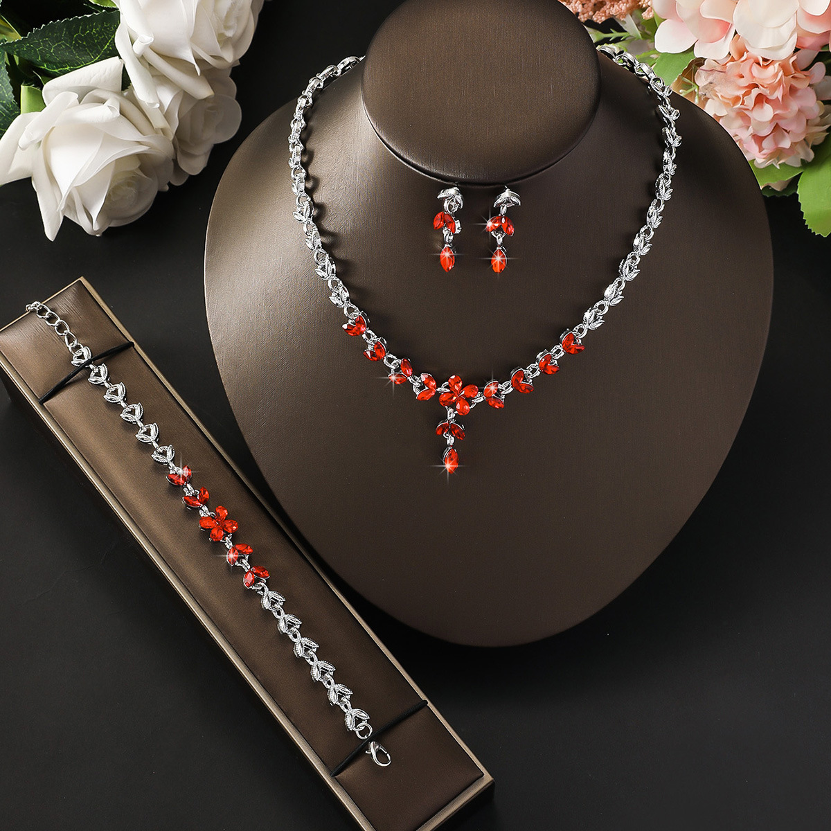 Simple Women Earrings Necklace Super Shiny Rhinestone Set Wedding Evening Banquet Accessories