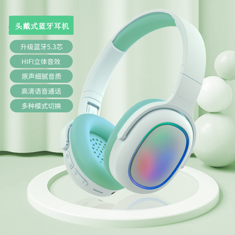 2024 New Headband Gaming Headphone Bluetooth Card Cool Glowing Wireless Noise Reduction Gradient Sports