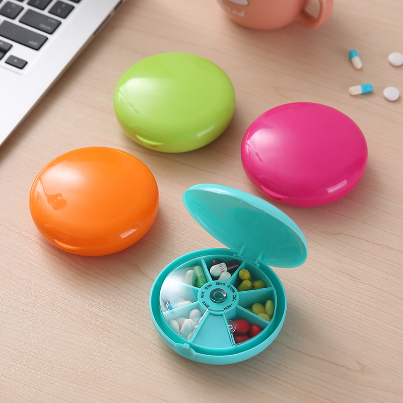 rotating round pill organizer portable seven-day small pill box elderly anti-forget medicine storage box