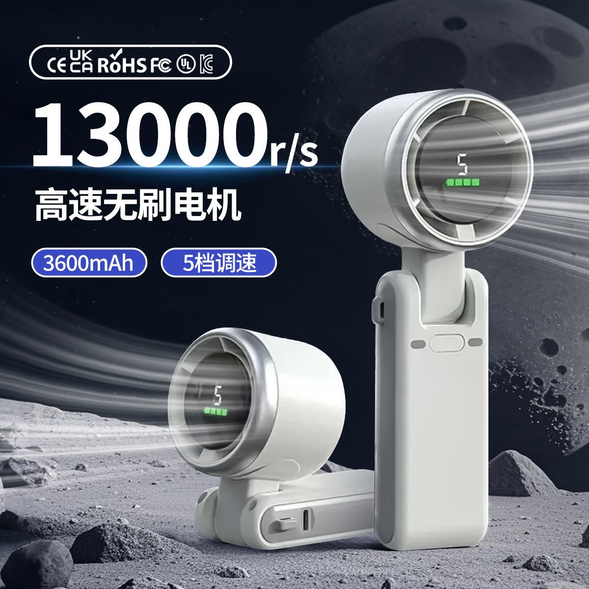 N607 high-speed turbocharged handheld fan digital display mini neck hanging USB charging portable folding fan
