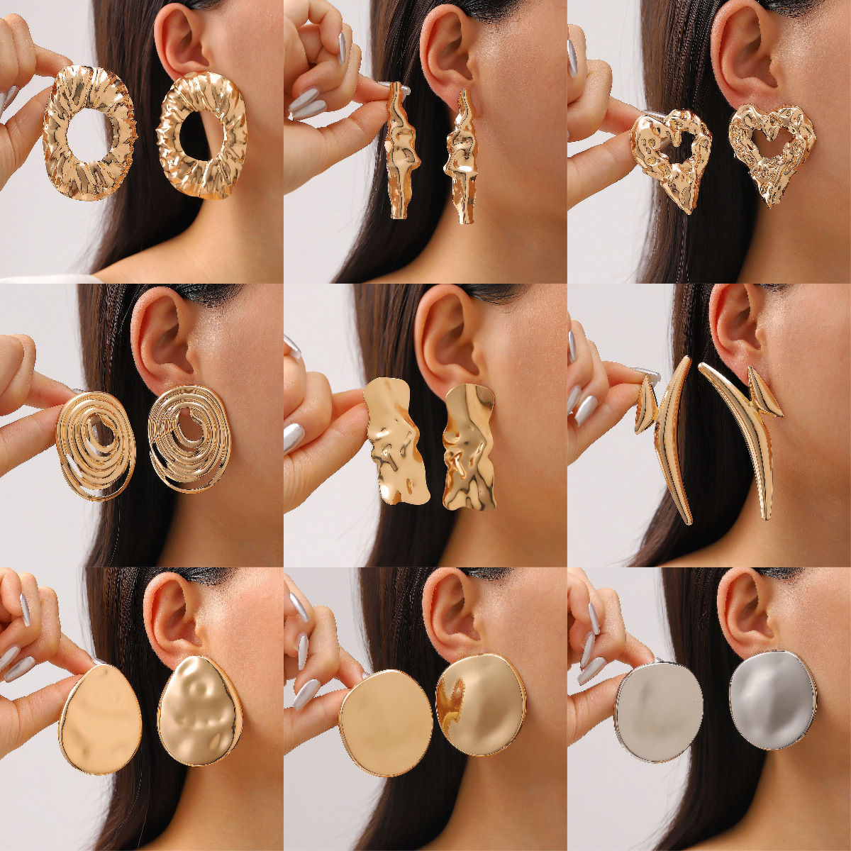 Exaggerated Metal Lava Fold Texture Stud Earrings Irregular Geometric Earrings Women