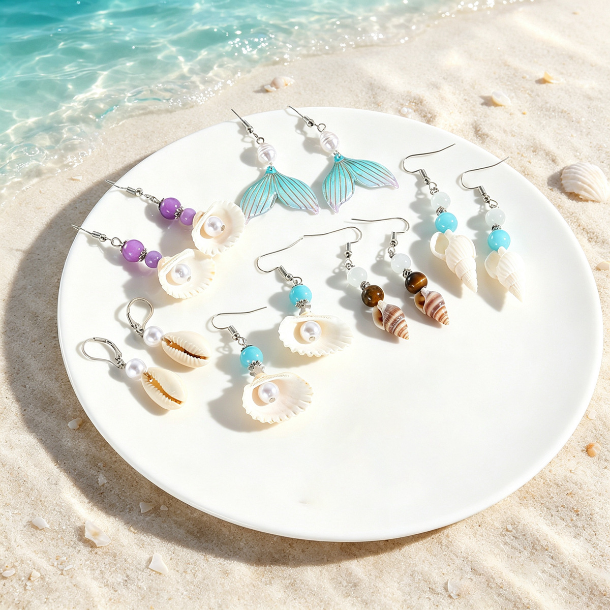 New ocean style earrings natural stone Bohemian shell earring set natural shell earrings