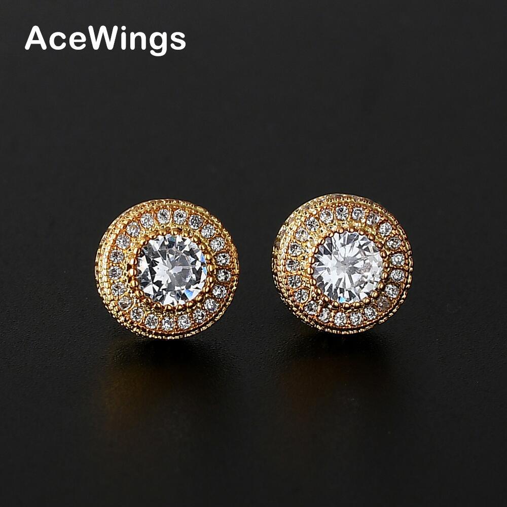 Earring women's copper couple round full zircon hip-hop earring men's women's earring