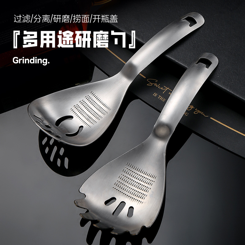 430 stainless steel multifunctional noodle strainer cooking spoon ginger grinding spoon 304 multifunctional potato masher egg white separator