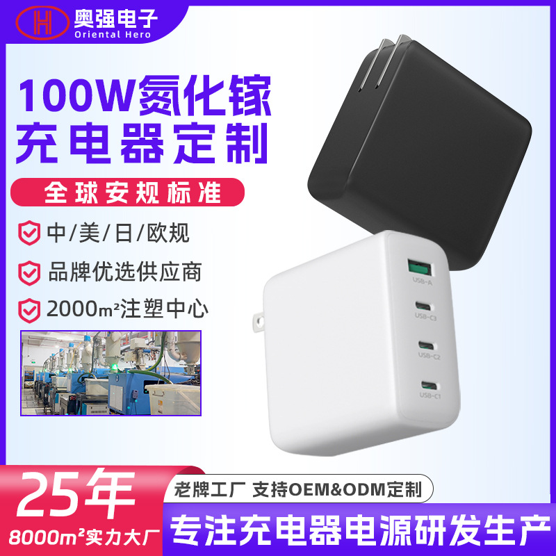 100W GaN Charger, ETL Certified US Standard Multi-Port Phone Laptop Fast Charger Custom