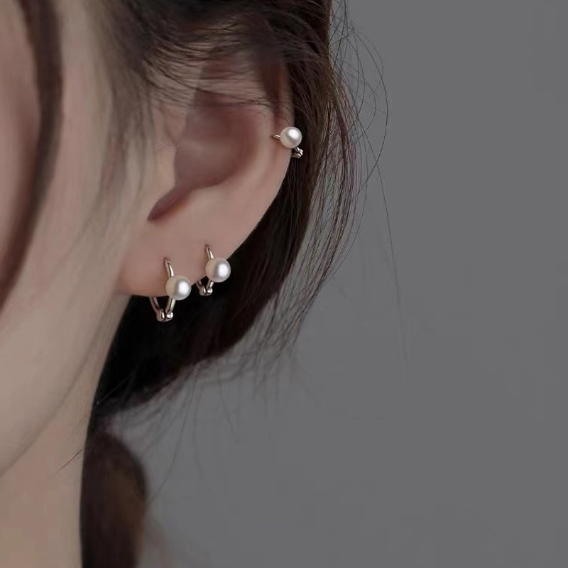 Pearl Ear Cuff Stacking Earring Hoop Circle Earring