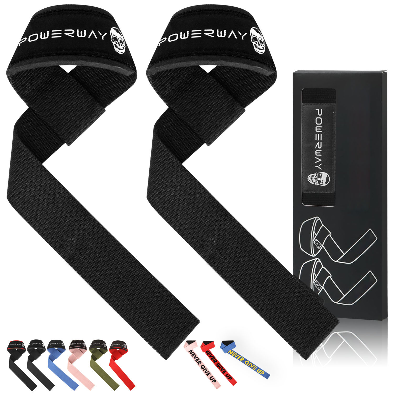 2PC deadlift wrist strap, neoprene cushion wrist pad, anti-slip silicone grip strap, elastic band