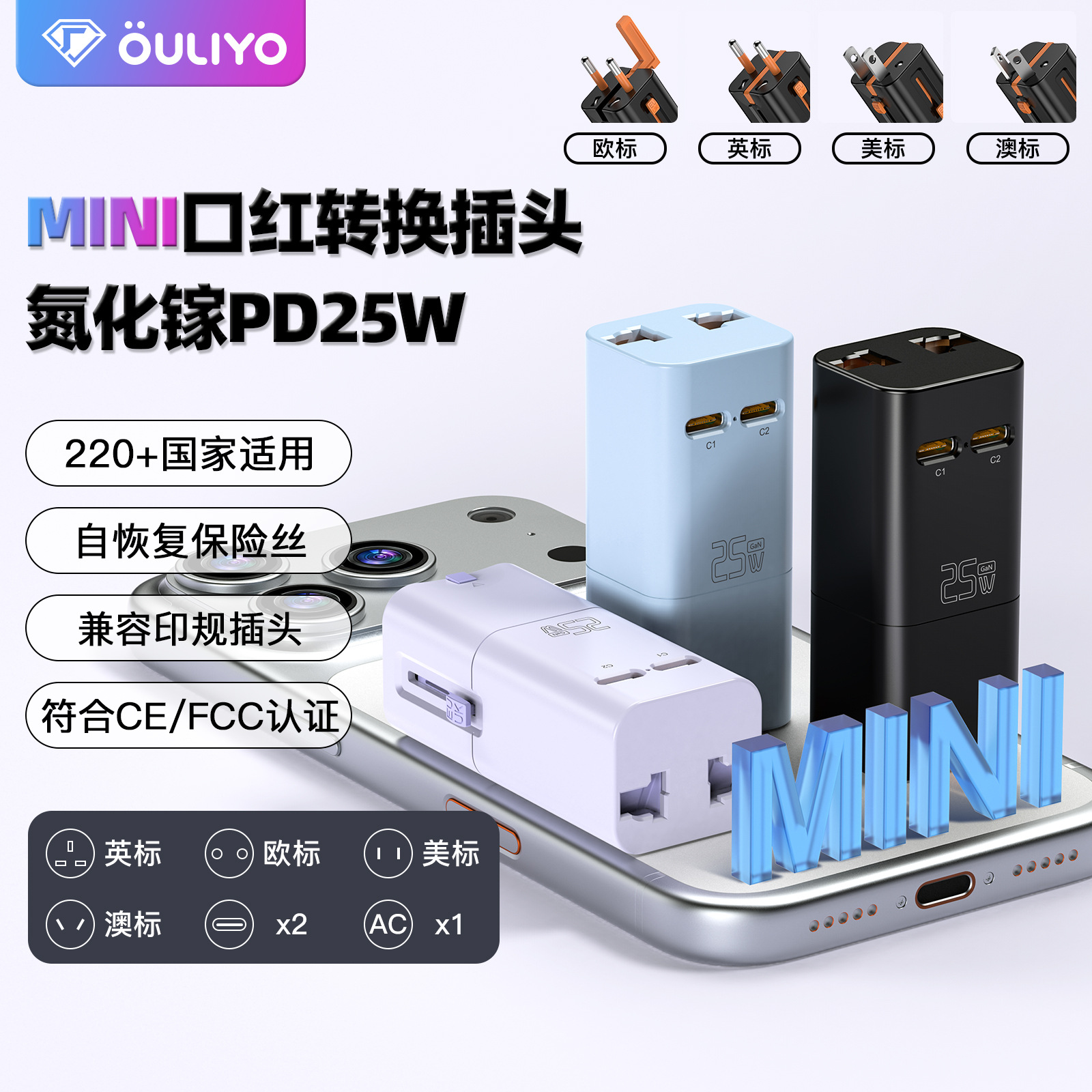 Pocket Travel Mini Converter Socket Lipstick PD25W GaN Adapter Plug Charger Fast Charging Converter