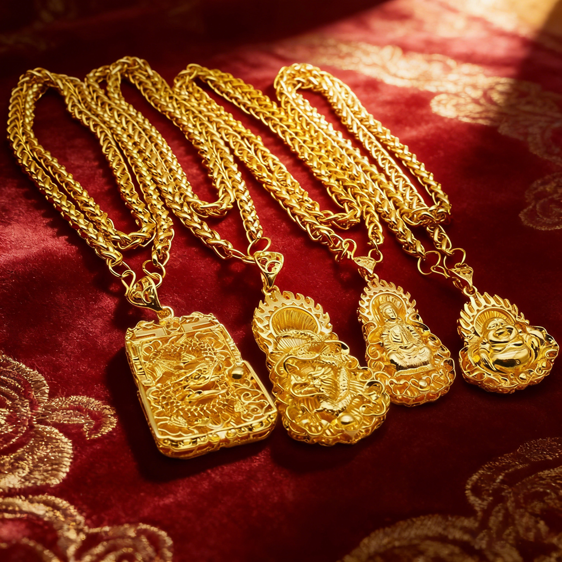 Live-streaming men's gold-plated large pendant necklace flame square dragon brand Guanyin Maitreya Buddha pendant jewelry