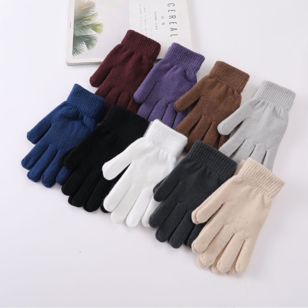 Gloves Men Women Solid Color Knitted Yarn Gloves Winter Warm Fleece-Lined Thickened Cycling Gloves