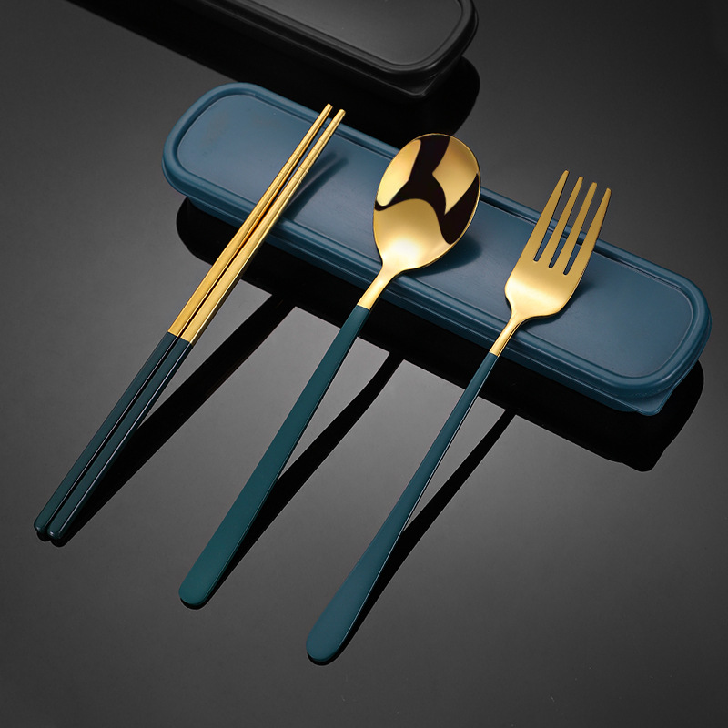 Stainless steel cutlery set chopsticks spoon three-piece Nordic portable outdoor travel student cutlery gift