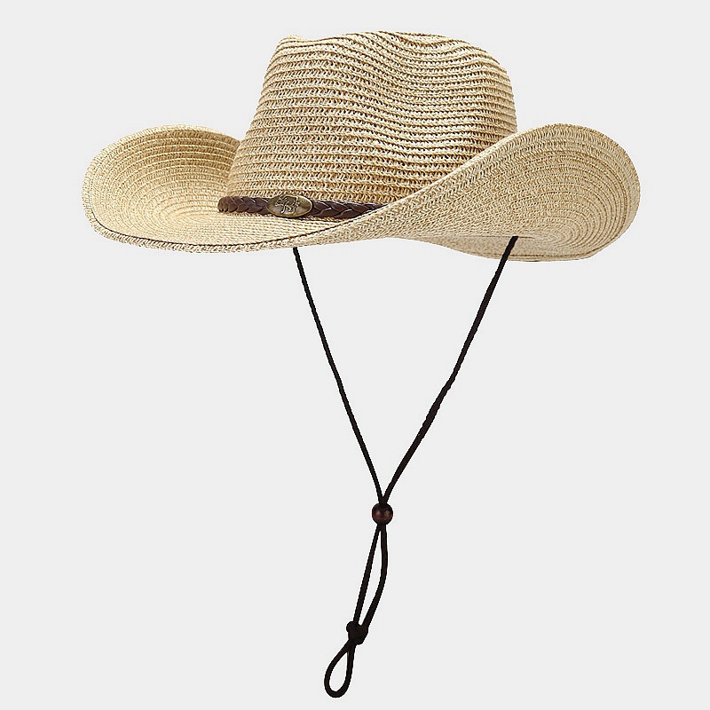 Spring/Summer New Outdoor Hat with Moldable Brim, Wide Brim Sun Hat for Men and Women, Western Cowboy Style Straw Hat Bucket Hat