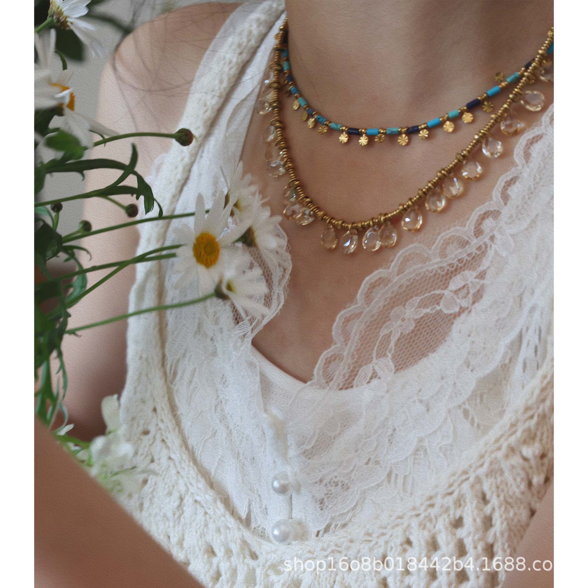 301 South France Workshop Handmade Lapis Lazuli Green Turquoise Artificial Beaded Necklace All Hard Material Delicate Detail