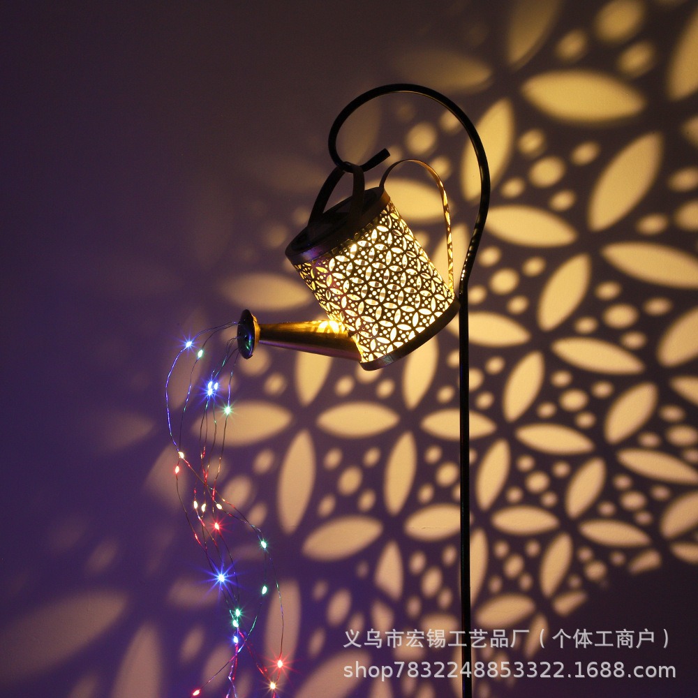 New Solar Kettle Light Iron Art Waterfall Light Garden Landscape Outdoor Decorative Courtyard Light