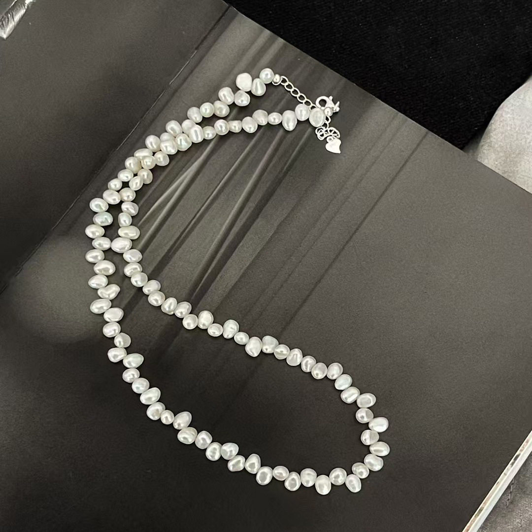 S925 Sterling Silver Baroque Natural Freshwater Pearl Necklace Women Summer Irregular Collarbone Chain