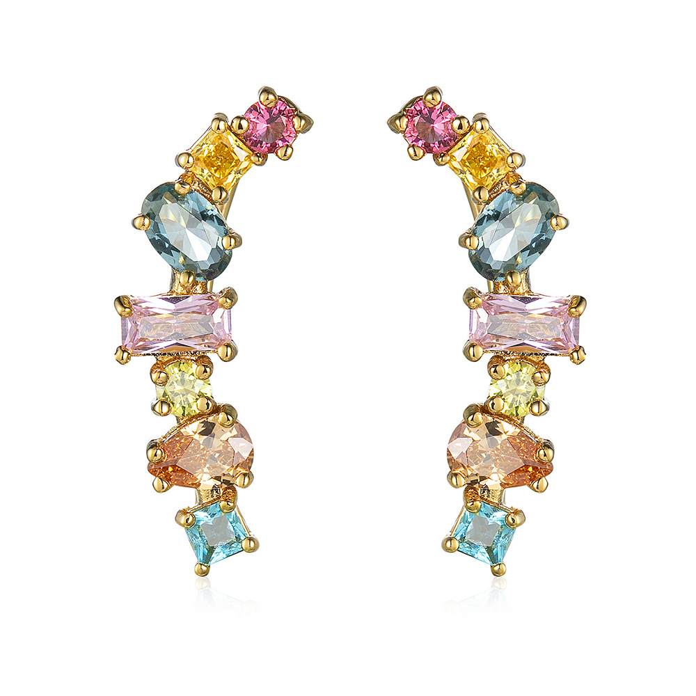 Copper Set with Colorful Zircon Earrings Women's Exaggerated Stud Earrings Color-Block Jewelry Accessories