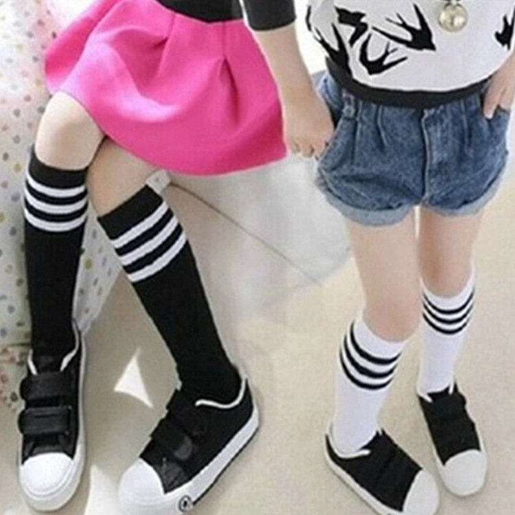 Socks, girls' spring cotton knee-high socks, new high-top student striped