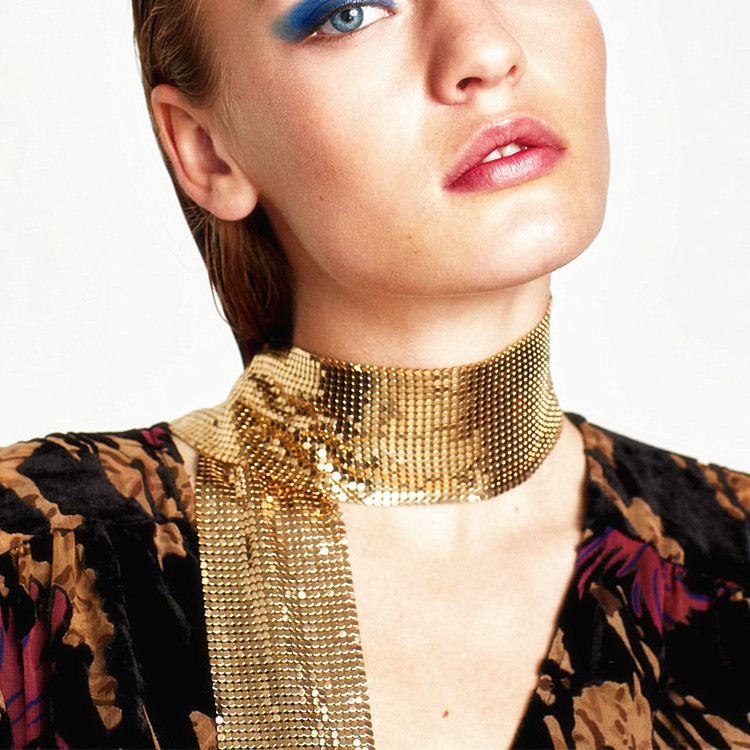 Exaggerated Texture Mesh Scarf New Metal Sequins Long Necklace Direct Sale