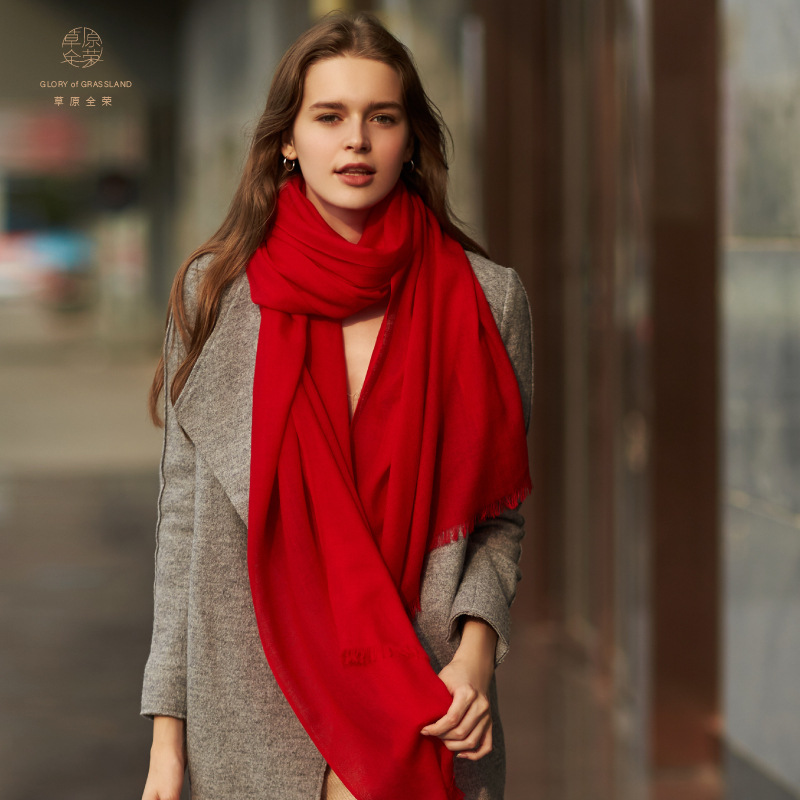 Inner Mongolia 80s plain color women's wool scarf autumn and winter warm solid color shawl neck warmer two-in-one