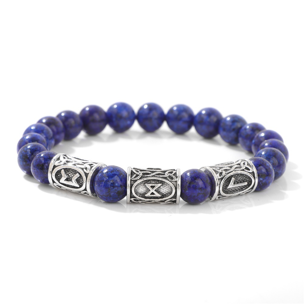 New rune symbol Norway bracelet for men tiger eye stone turquoise elastic rope unisex bracelet