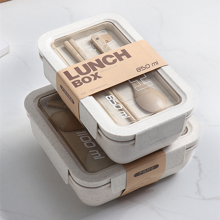 Japanese-style straw lunch box, portable meal set for students, microwave-safe, office workers' bento box with compartments