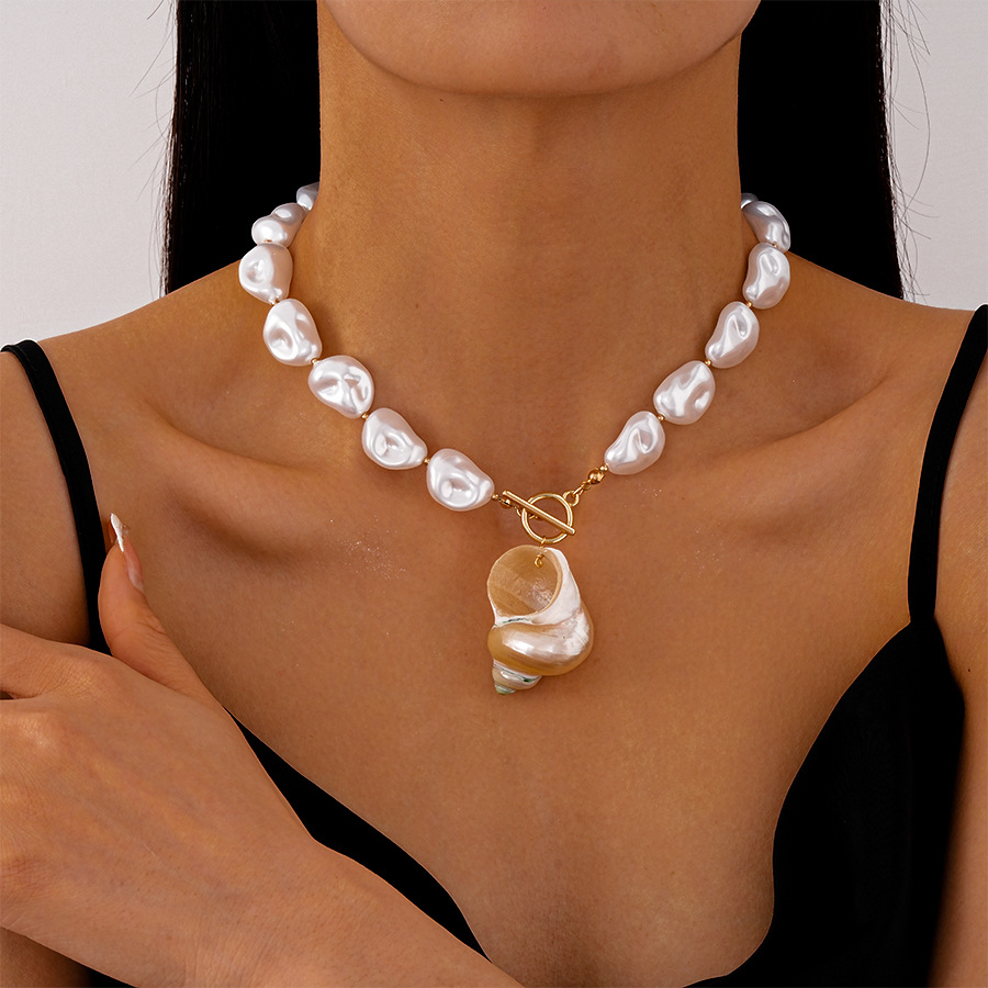 Ocean vacation style shell conch imitation pearl collarbone necklace niche women's accessory