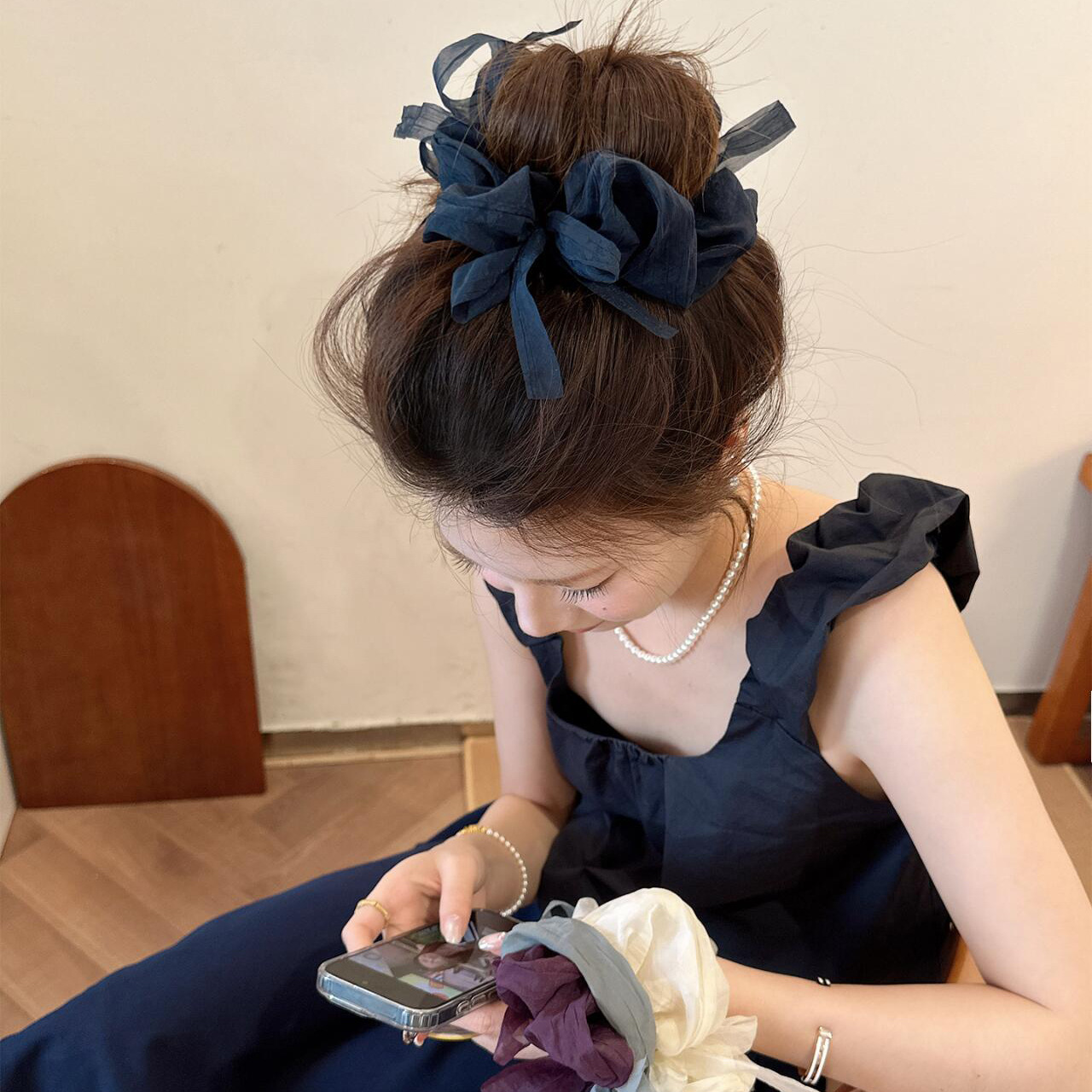 Bow large hair scrunchie for women simple high elastic hair tie ponytail bun hair tie