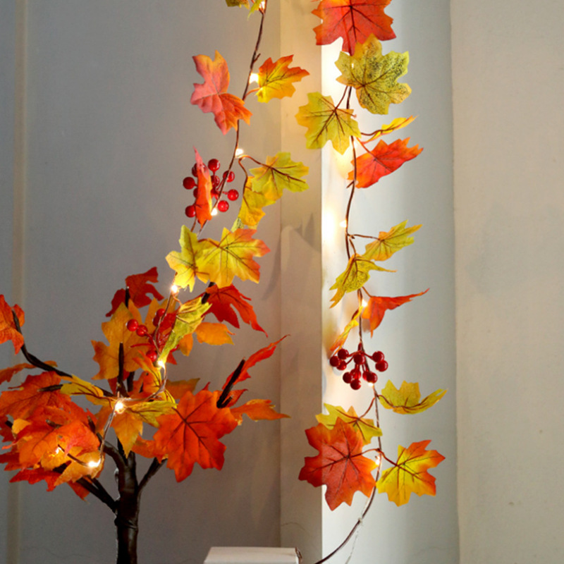 Thanksgiving Harvest Autumn Maple Leaf Vine Red Berry Light String Fruit Copper Wire Light Festival Party Courtyard Decorative Lights