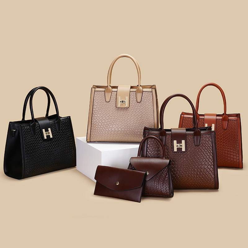 Multi-piece Set Mother-child Bag Women's 2025 New Large Capacity Shoulder Handbag Woven Texture Handbag Handbg