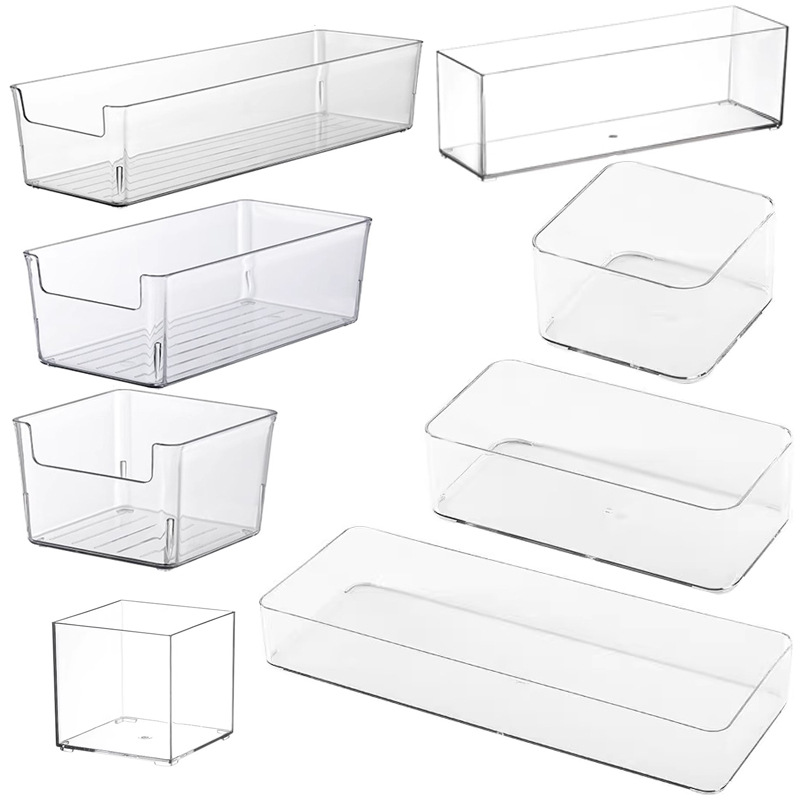 Extra large 40cm long transparent box, narrow and long rectangular storage box, 15cm wide, leak-proof for drawer organization