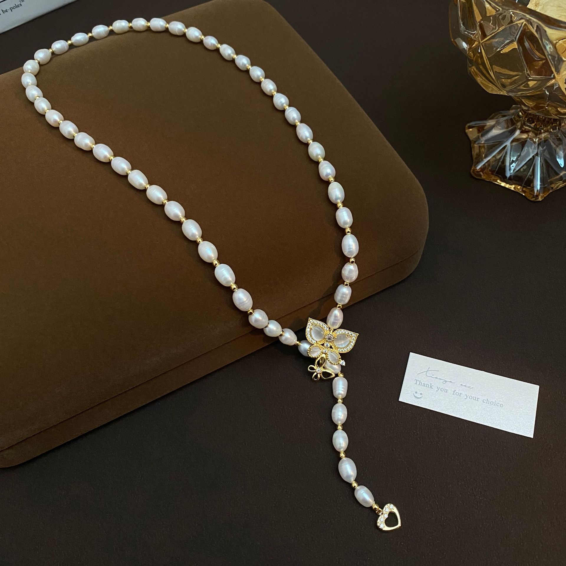 7mm natural pearl necklace long sweater chain, Zhuji freshwater pearl butterfly necklace, collarbone chain